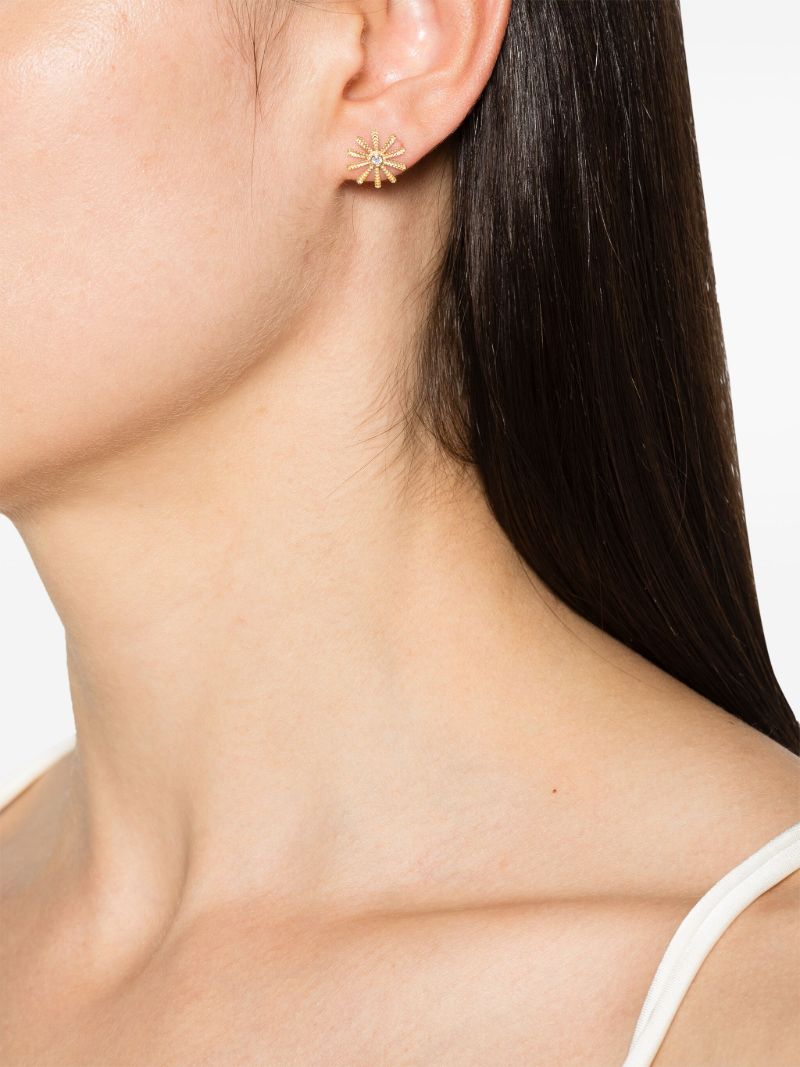 18k Yellow Gold Tiny Sunflower Diamond Stud Earrings