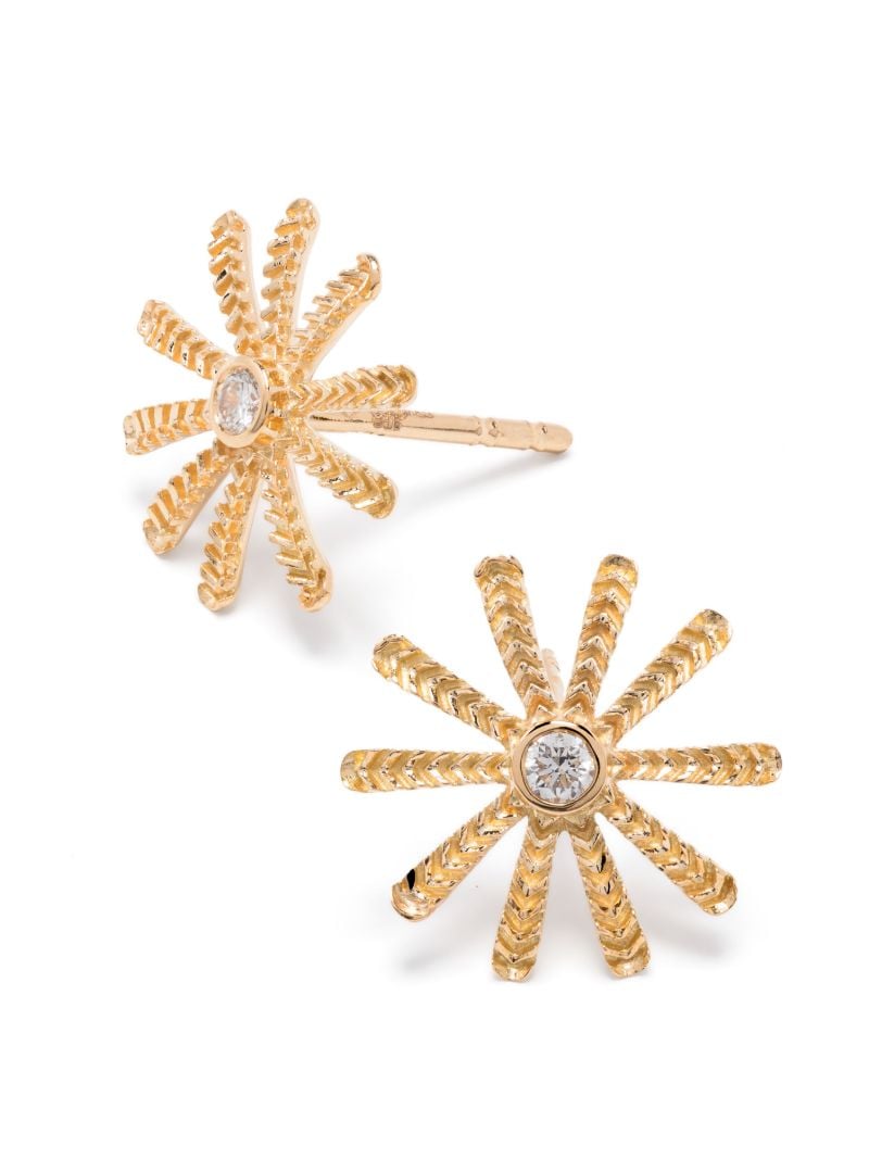 18k Yellow Gold Tiny Sunflower Diamond Stud Earrings