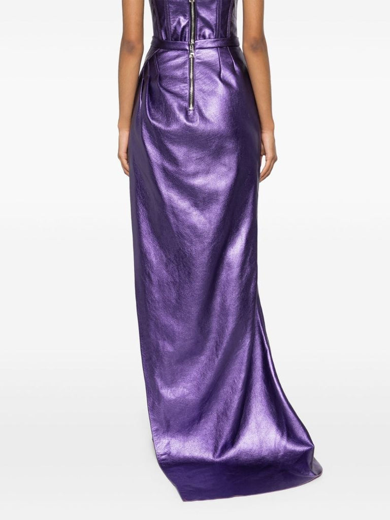 Purple Metallic Leather Draped Skirt