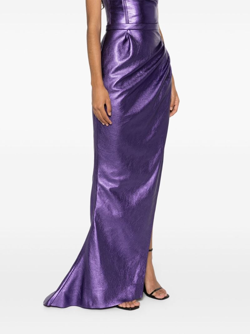 Purple Metallic Leather Draped Skirt