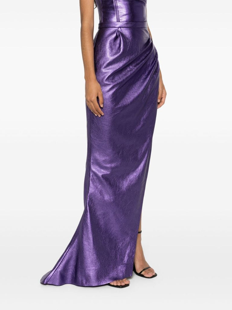 Purple Metallic Leather Draped Skirt