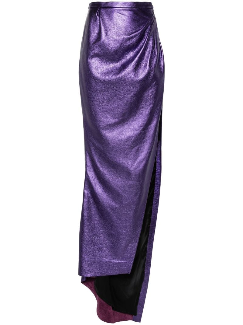 Purple Metallic Leather Draped Skirt