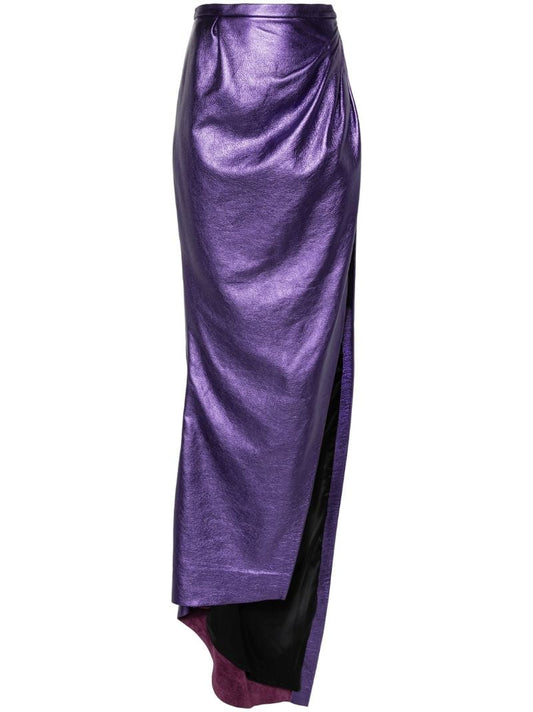Purple Metallic Leather Draped Skirt