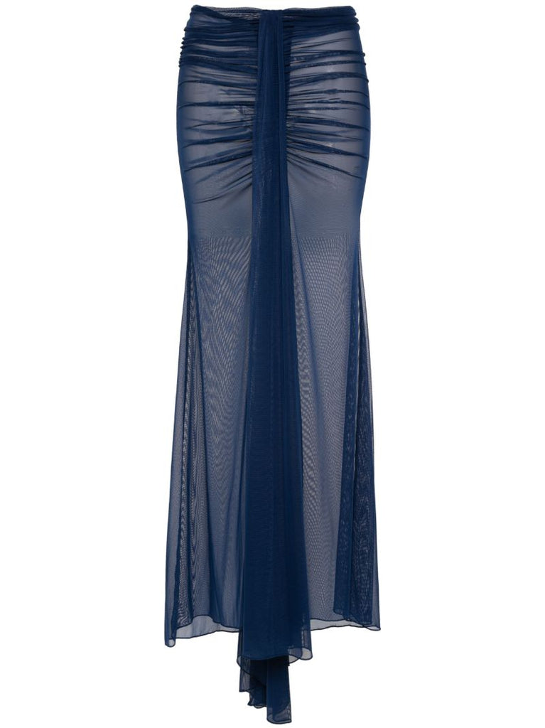 Blue Draped Mesh Skirt