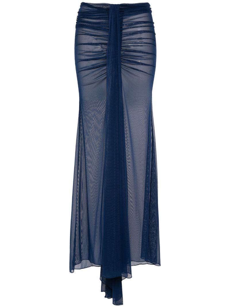 Blue Draped Mesh Skirt