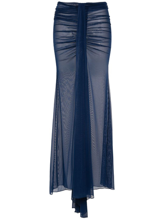 Blue Draped Mesh Skirt