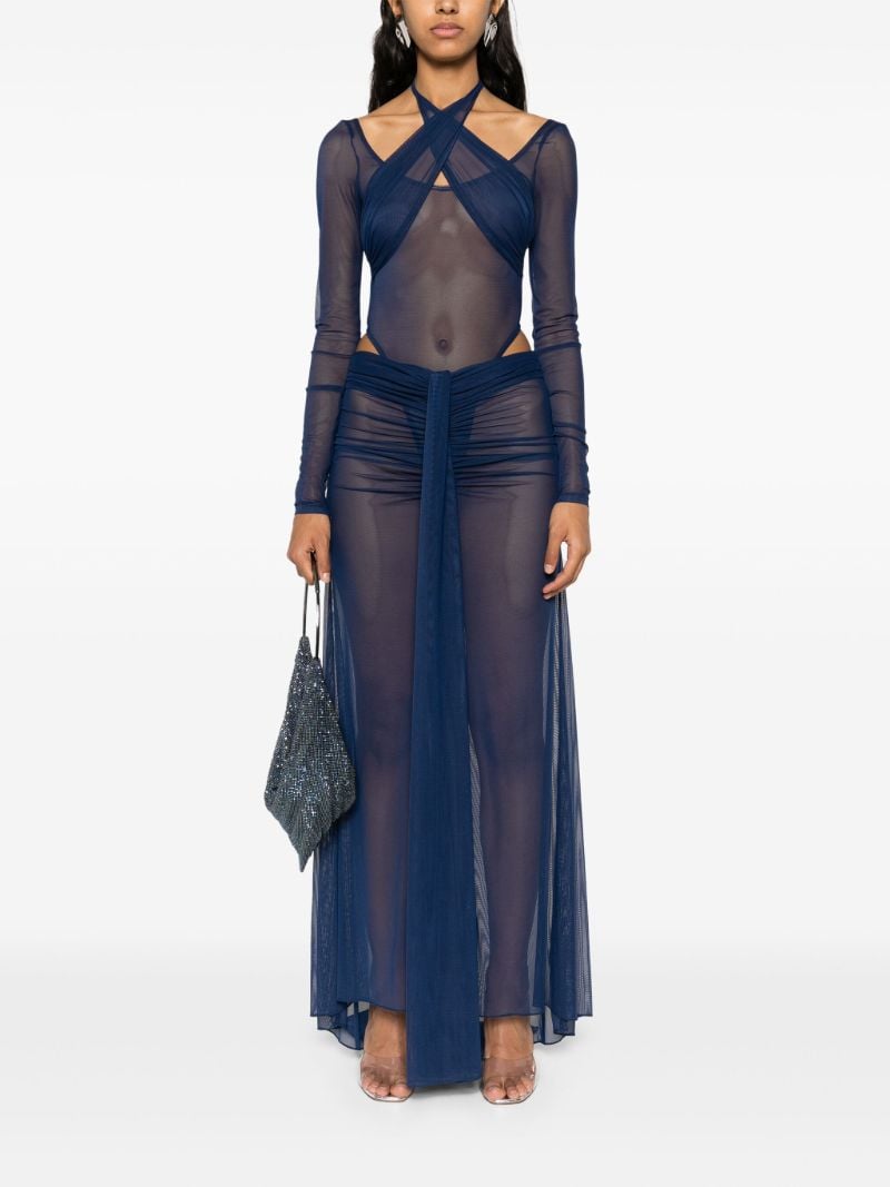 Blue Draped Mesh Skirt