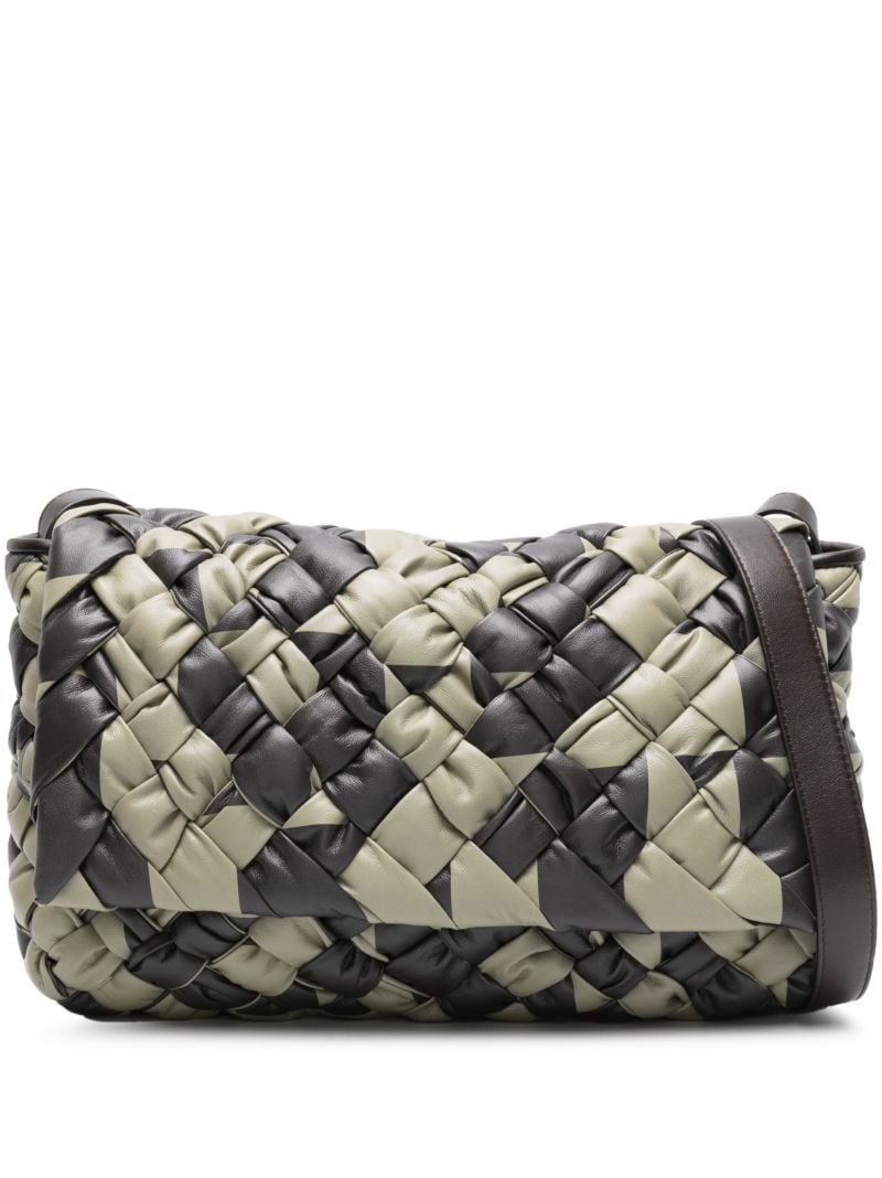 Green and Brown Intrecciato Leather Travertine Messenger Bag
