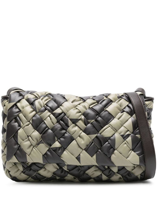Green and Brown Intrecciato Leather Travertine Messenger Bag