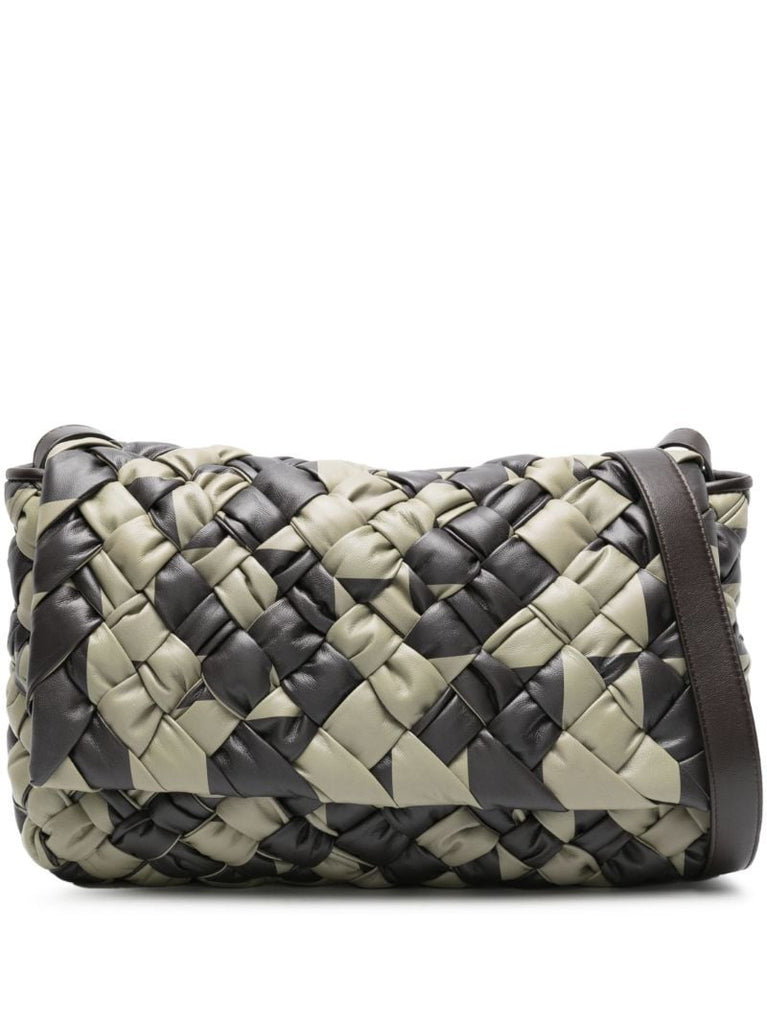 Green and Brown Intrecciato Leather Travertine Messenger Bag