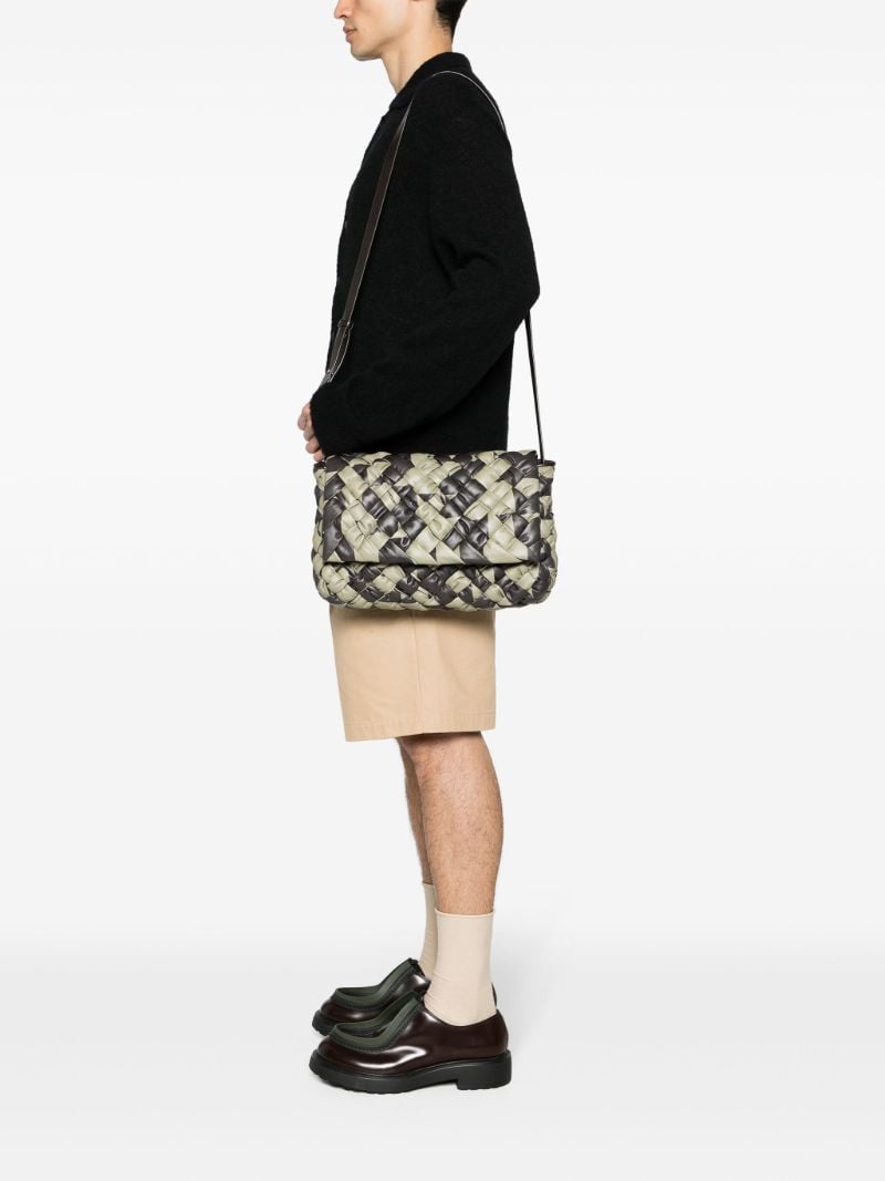 Green and Brown Intrecciato Leather Travertine Messenger Bag