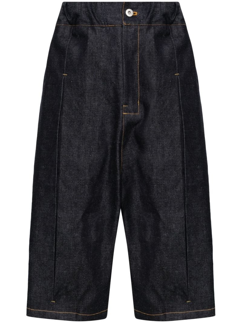 Blue Pleated Denim Shorts