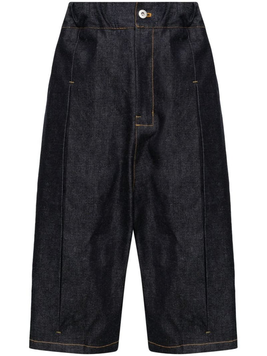 Blue Pleated Denim Shorts