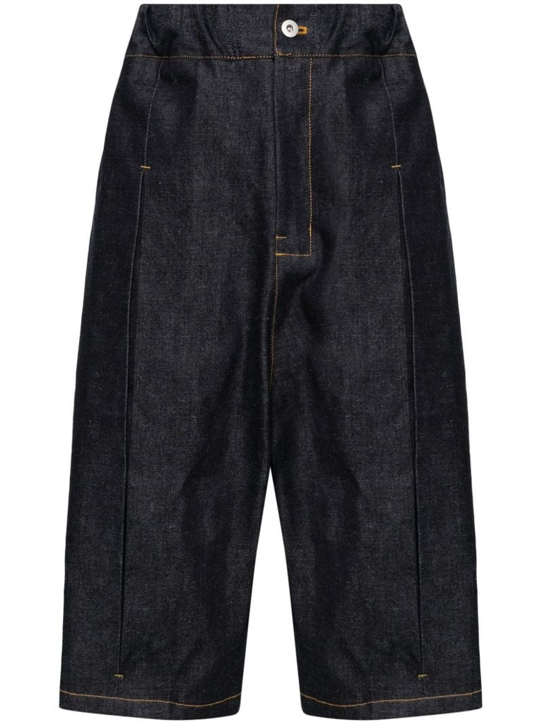 Blue Pleated Denim Shorts