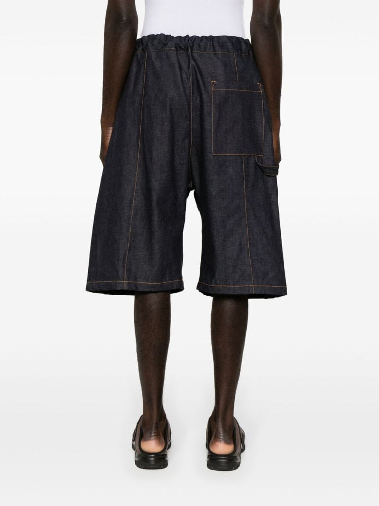 Blue Pleated Denim Shorts