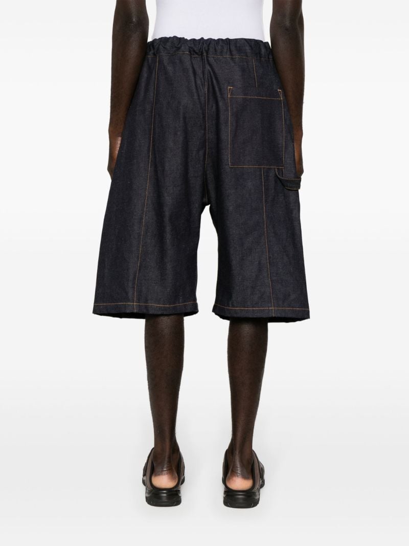 Blue Pleated Denim Shorts