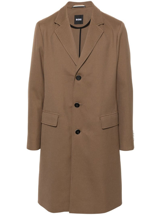 Brown Single-breasted Gabardine Coat