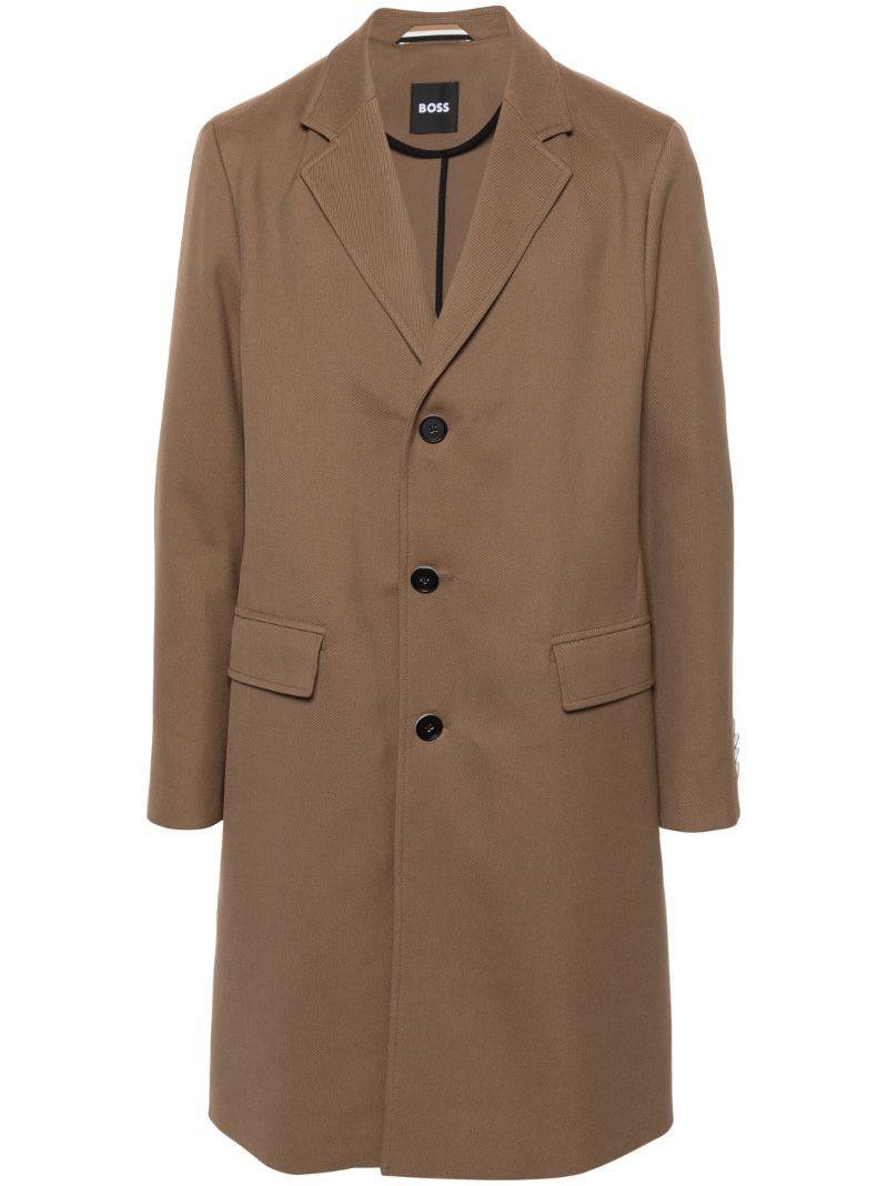 Brown Single-breasted Gabardine Coat