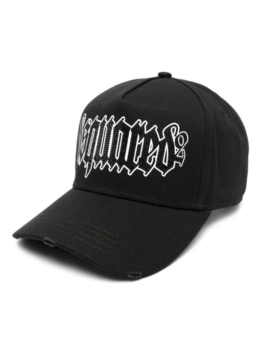 Black Rhinestone-logo Baseball Cap