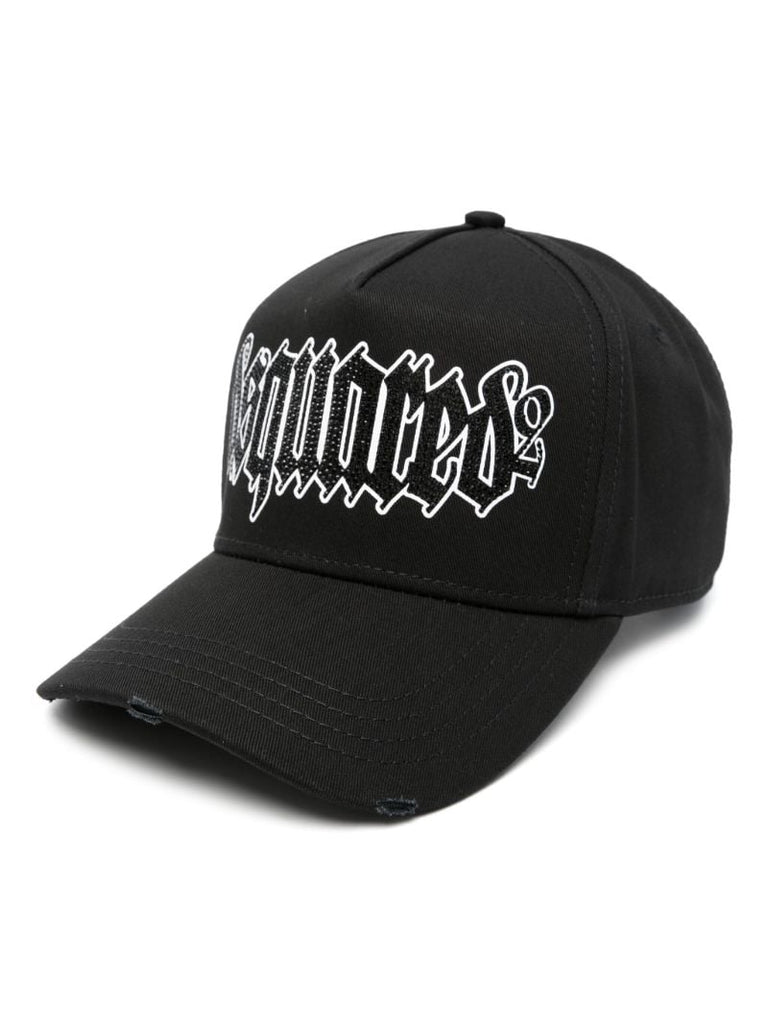 Black Rhinestone-logo Baseball Cap