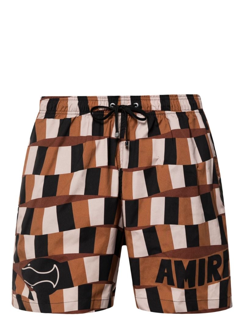 Brown Checkered Snake Swim Shorts