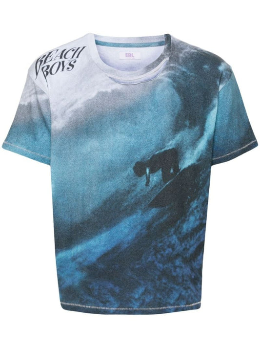 Blue Surfer Print Cotton T-shirt
