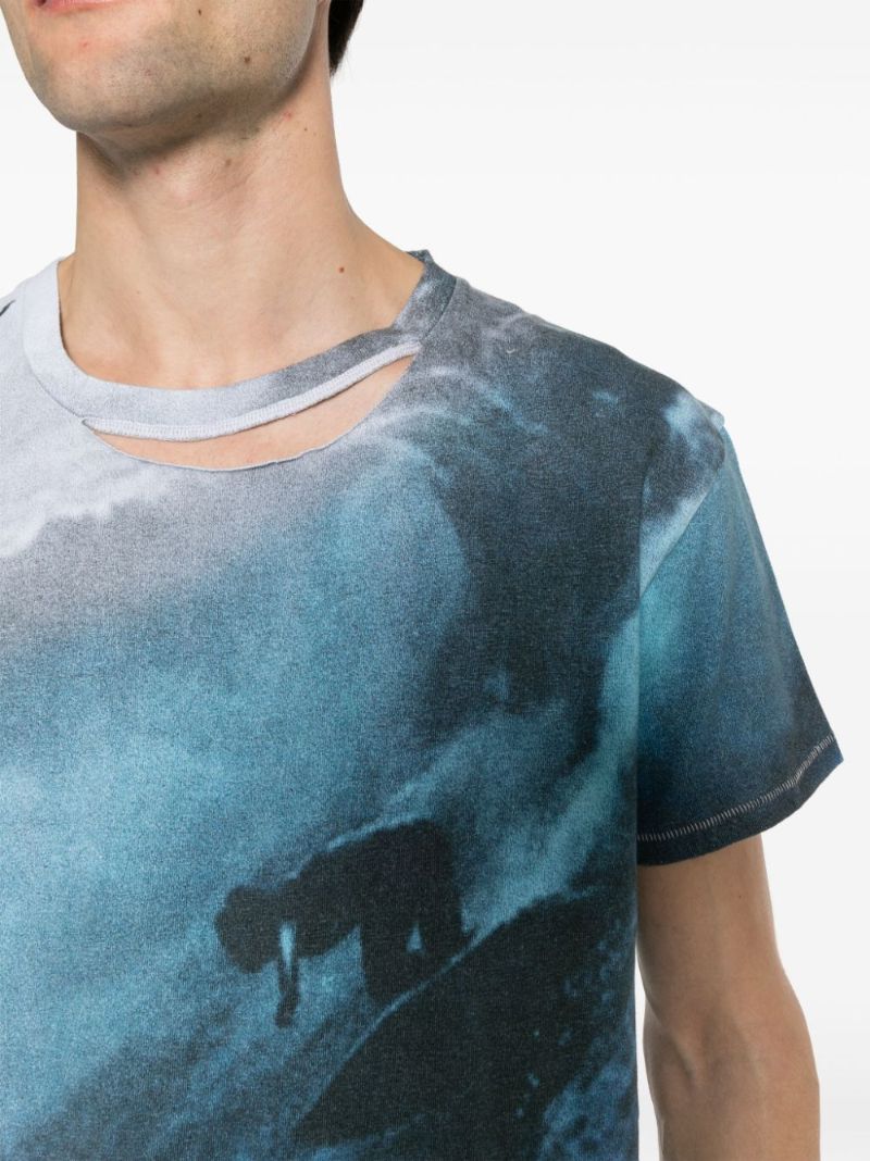 Blue Surfer Print Cotton T-shirt