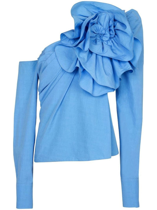 Blue Asymmetric Ruffled Top