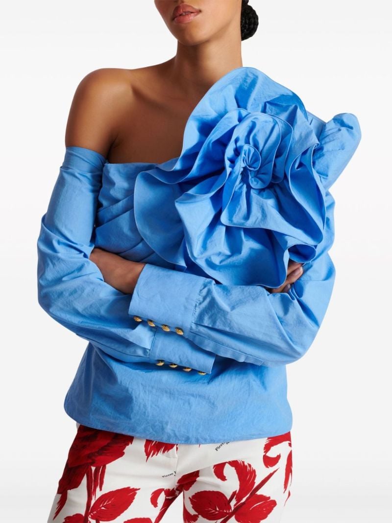 Blue Asymmetric Ruffled Top