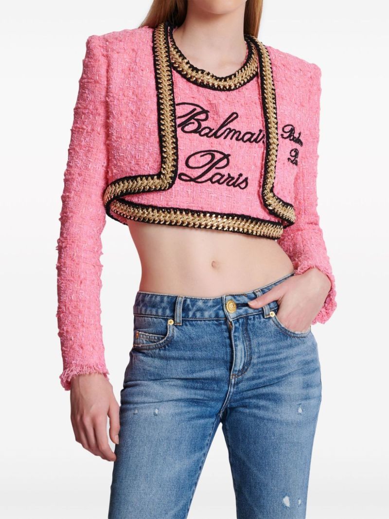 Pink Tweed Cropped Jacket
