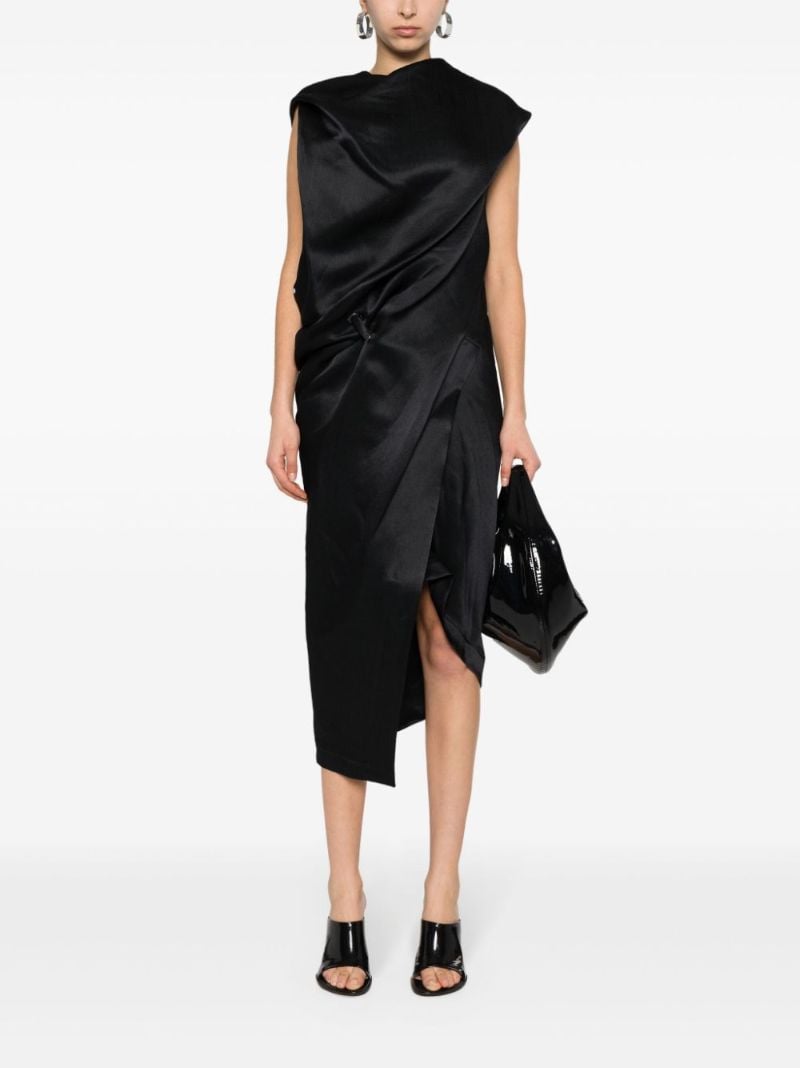 Black Enveloping Draped Midi-dress