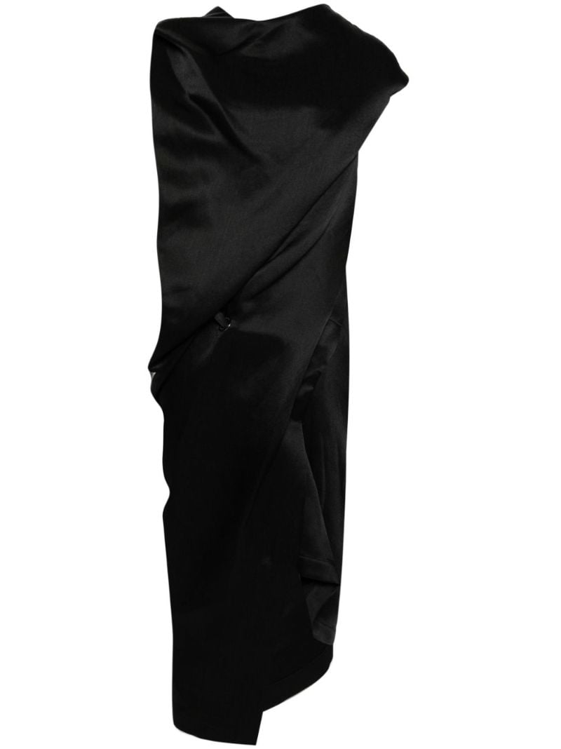 Black Enveloping Draped Midi-dress