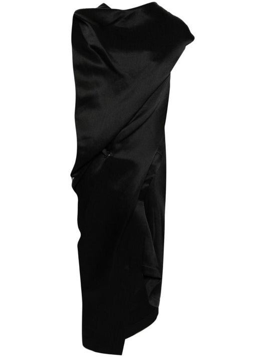 Black Enveloping Draped Midi-dress