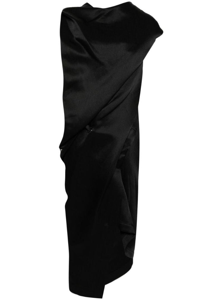 Black Enveloping Draped Midi-dress