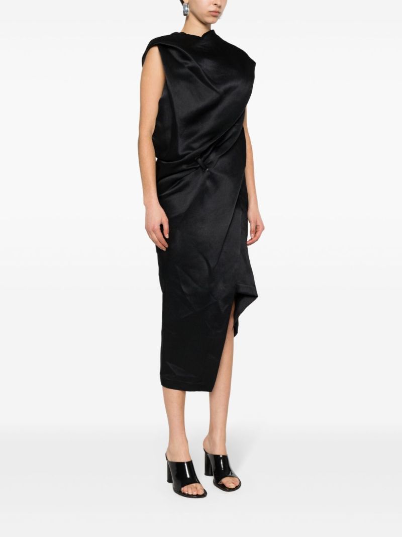 Black Enveloping Draped Midi-dress