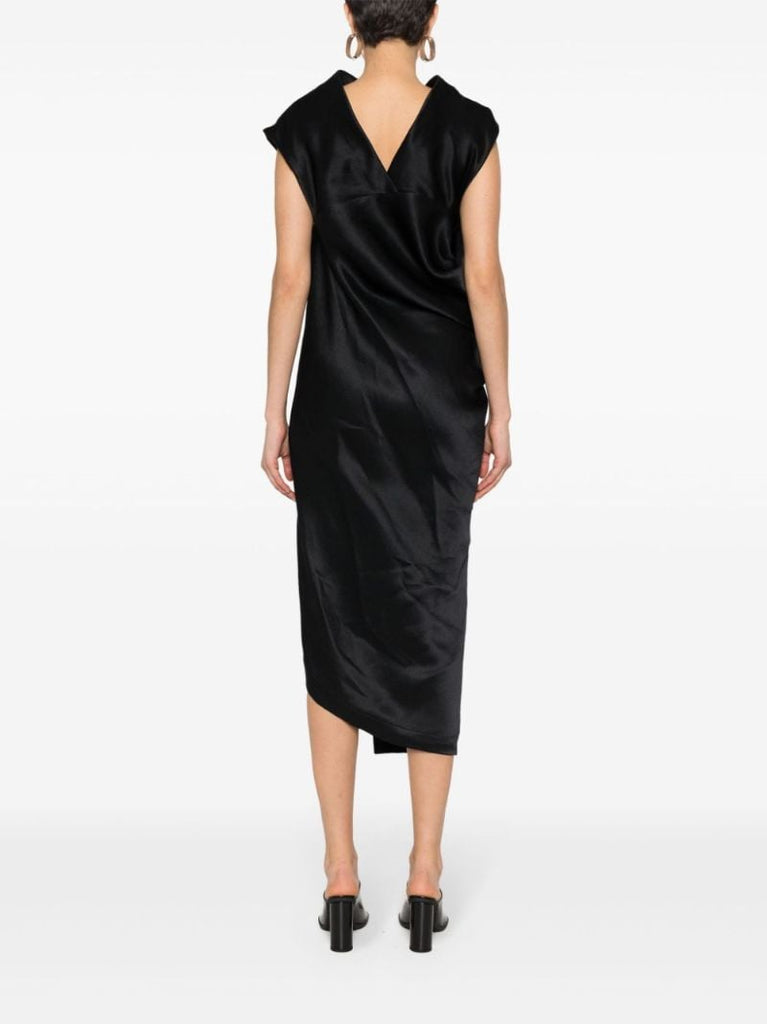 Black Enveloping Draped Midi-dress