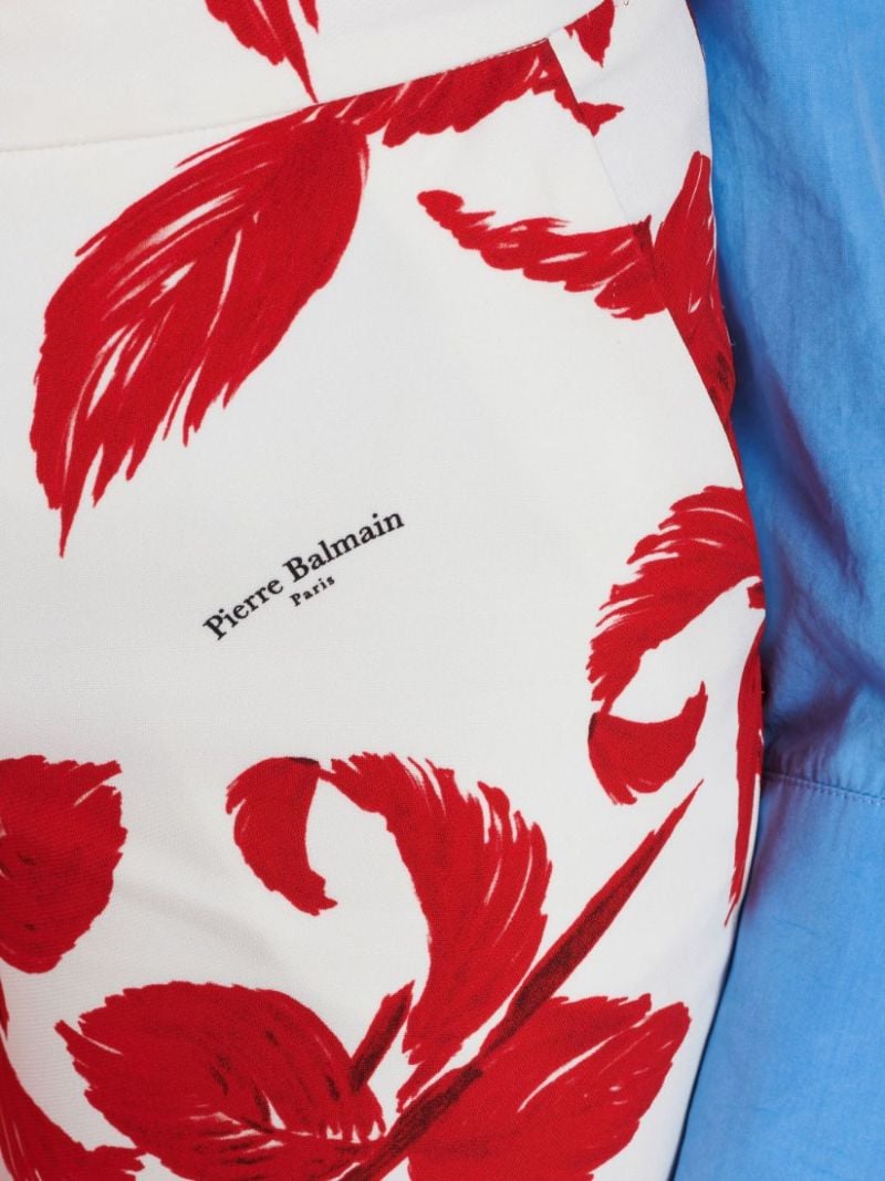 Red Floral-print Flared Trousers