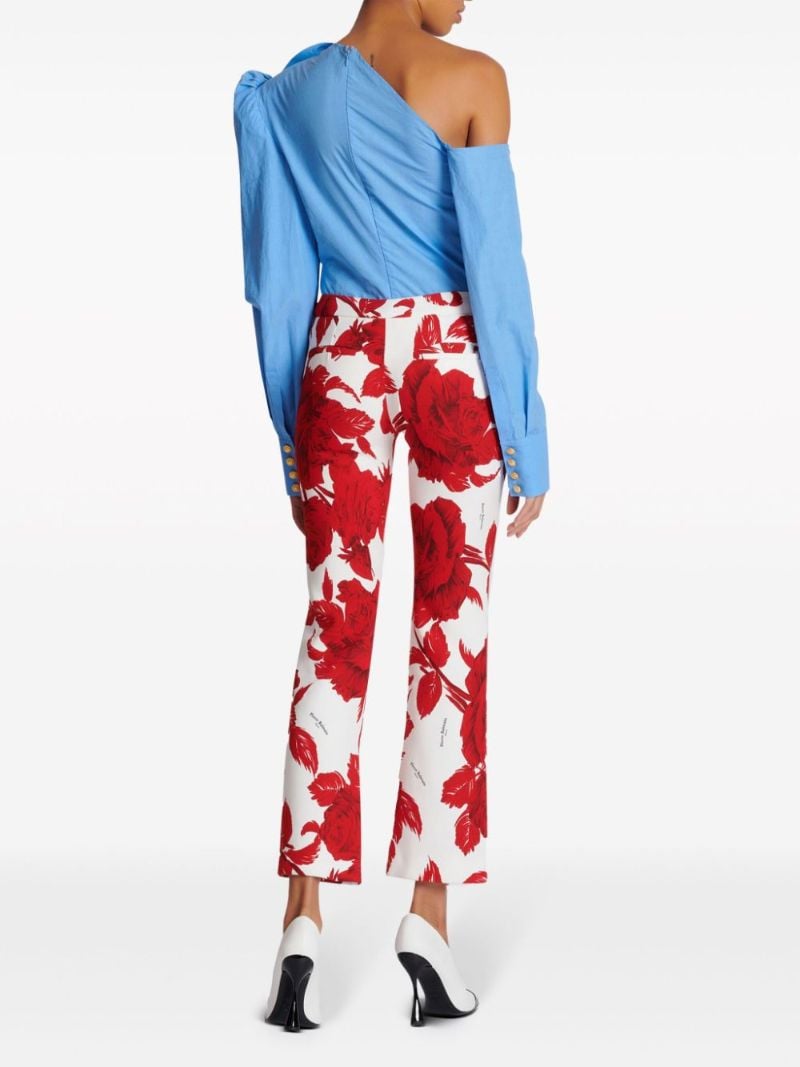 Red Floral-print Flared Trousers
