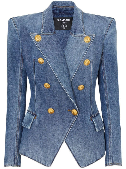Blue Double-breasted Denim Blazer