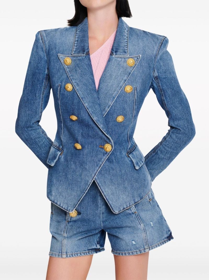 Blue Double-breasted Denim Blazer