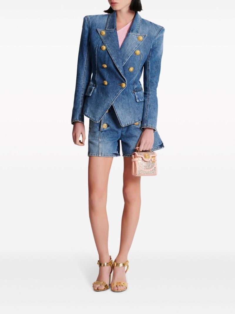 Blue Double-breasted Denim Blazer