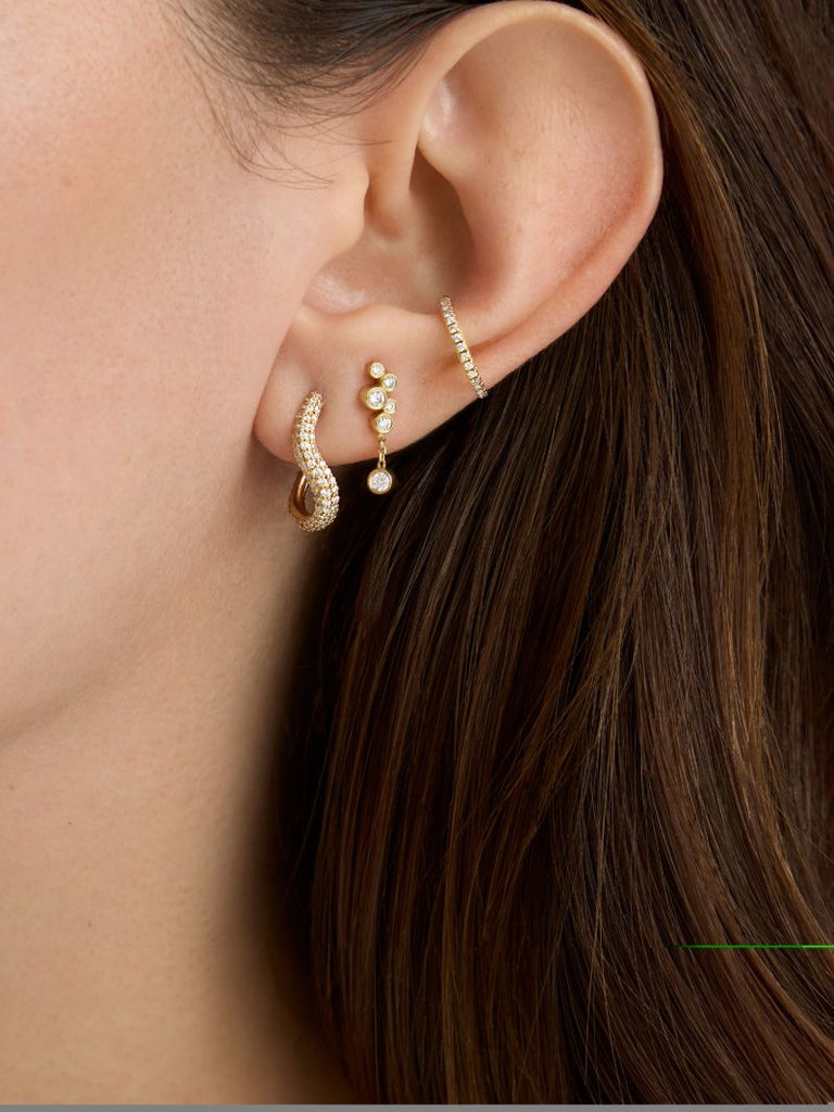 18k Yellow Gold Wavy PavÃ_x0083_Â© Diamond Earring