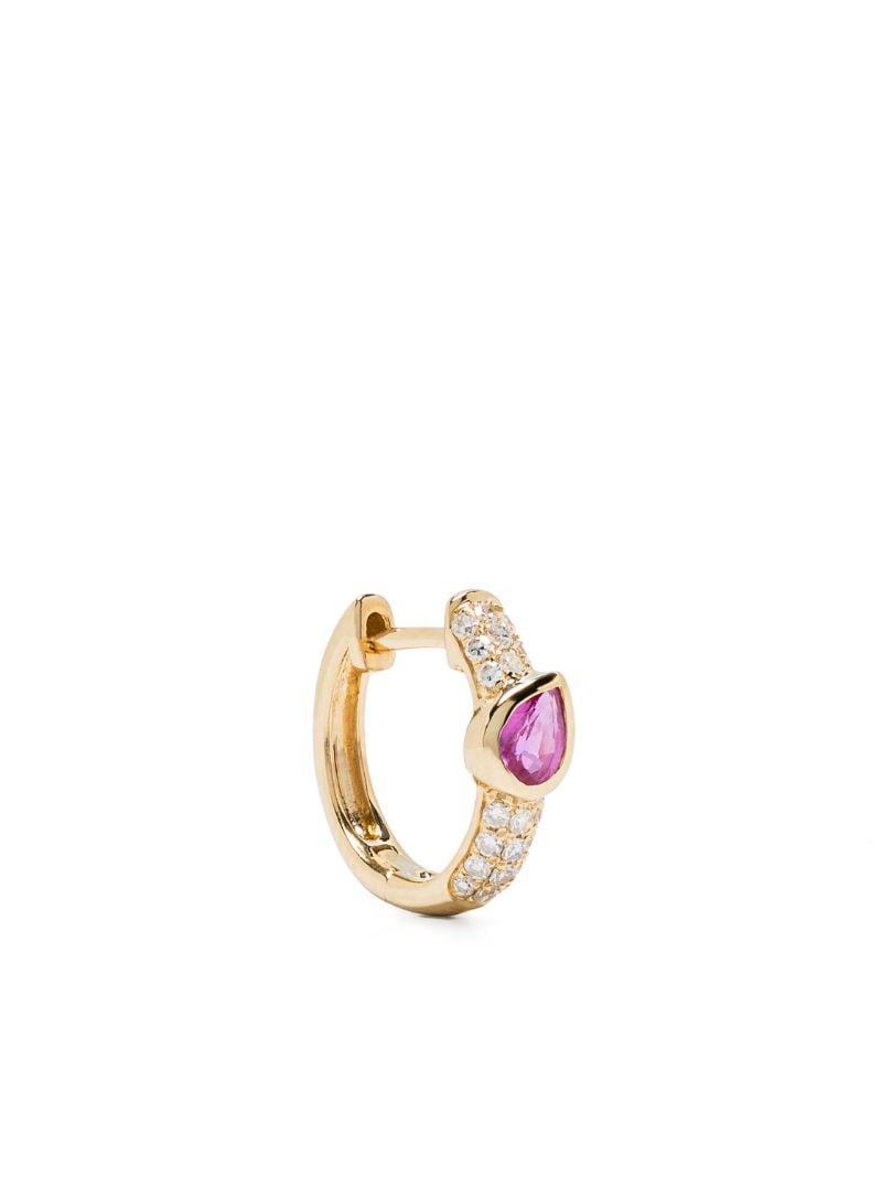 14k Yellow Gold Diamond and Sapphire Hoop Earring