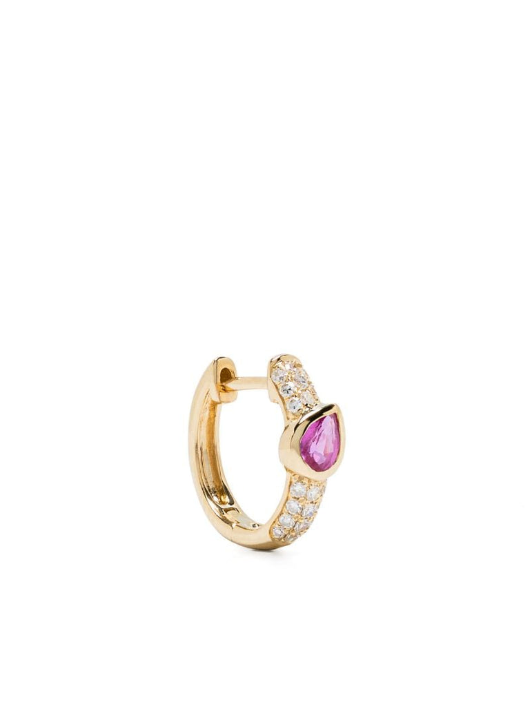 14k Yellow Gold Diamond and Sapphire Hoop Earring