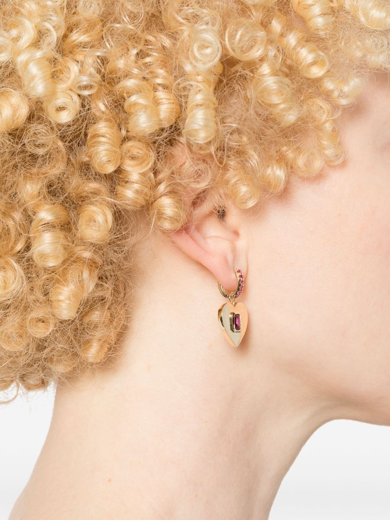 14k Yellow Gold Ruby Heart Hoop Earring