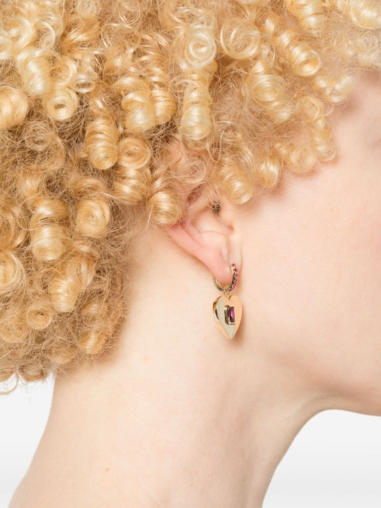 14k Yellow Gold Ruby Heart Hoop Earring