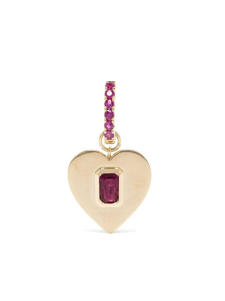 14k Yellow Gold Ruby Heart Hoop Earring