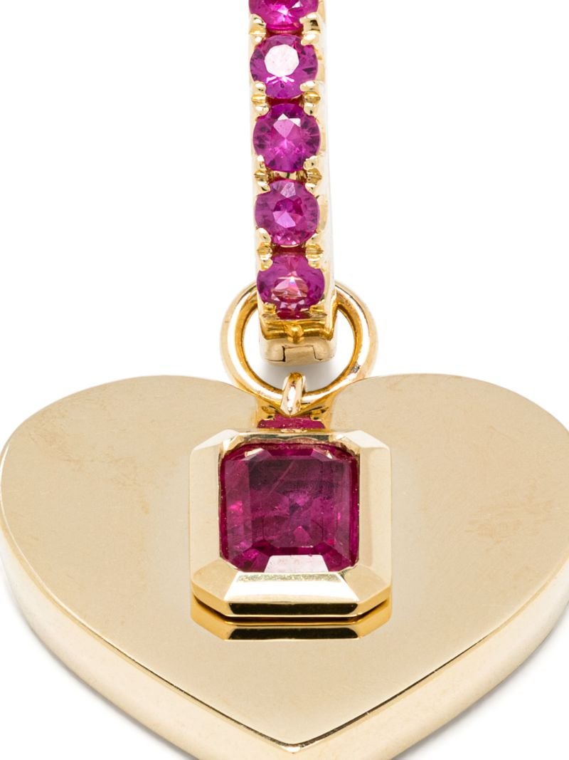 14k Yellow Gold Ruby Heart Hoop Earring