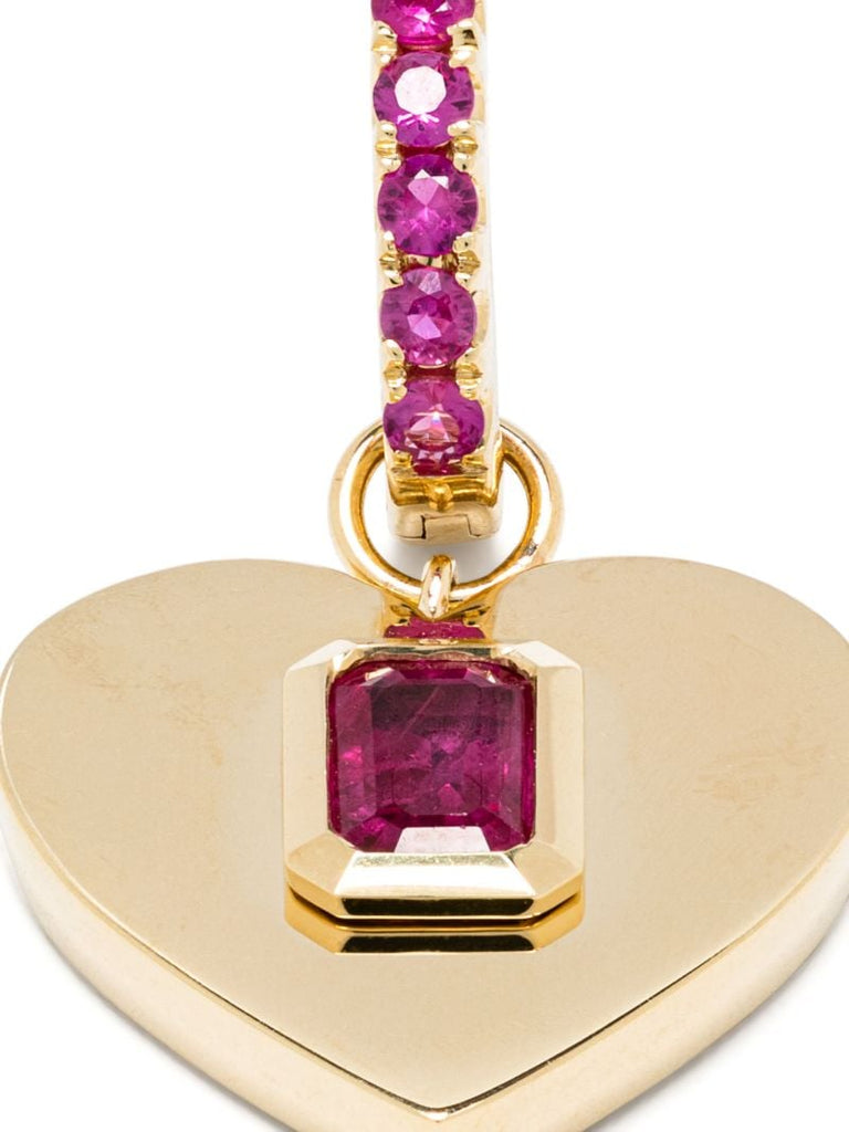 14k Yellow Gold Ruby Heart Hoop Earring
