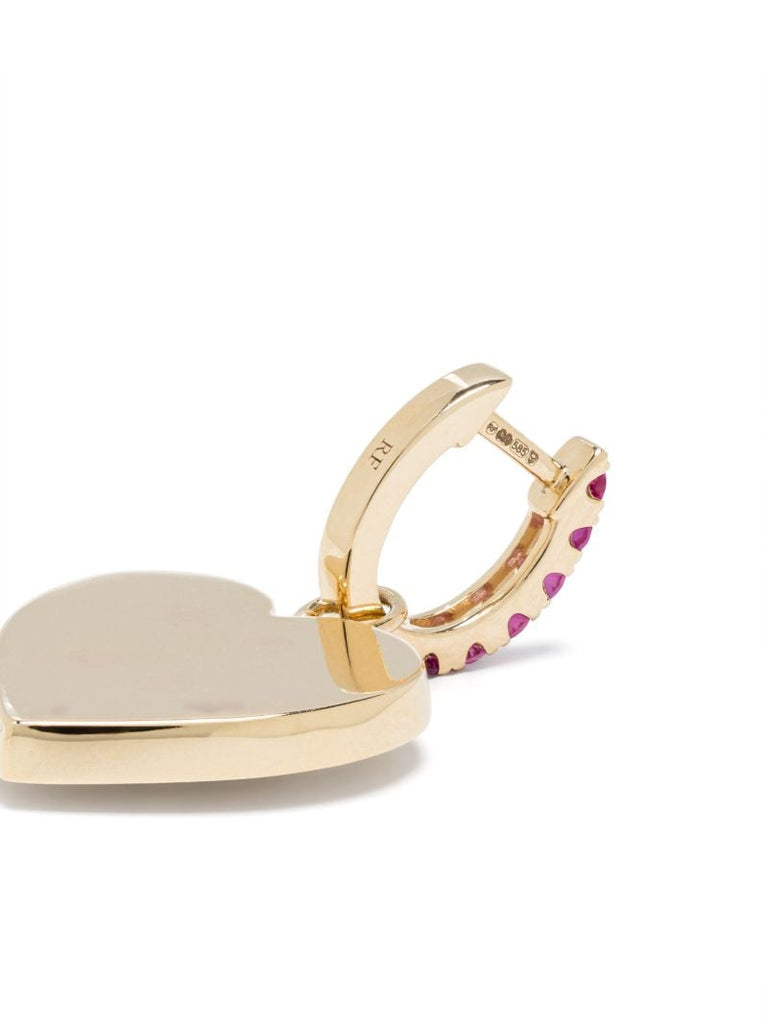 14k Yellow Gold Ruby Heart Hoop Earring
